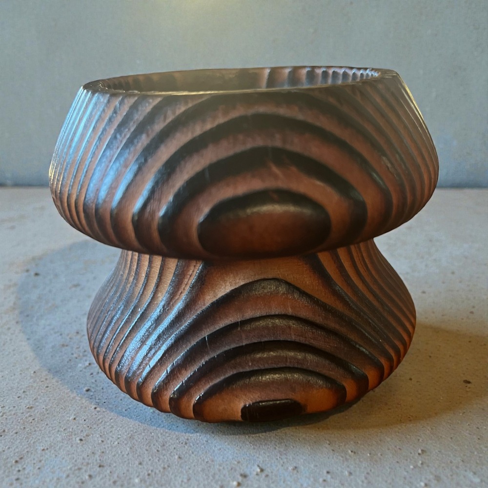 Vintage Sculputral Wood Candle Holder Brutalist MCM Boho Decor
